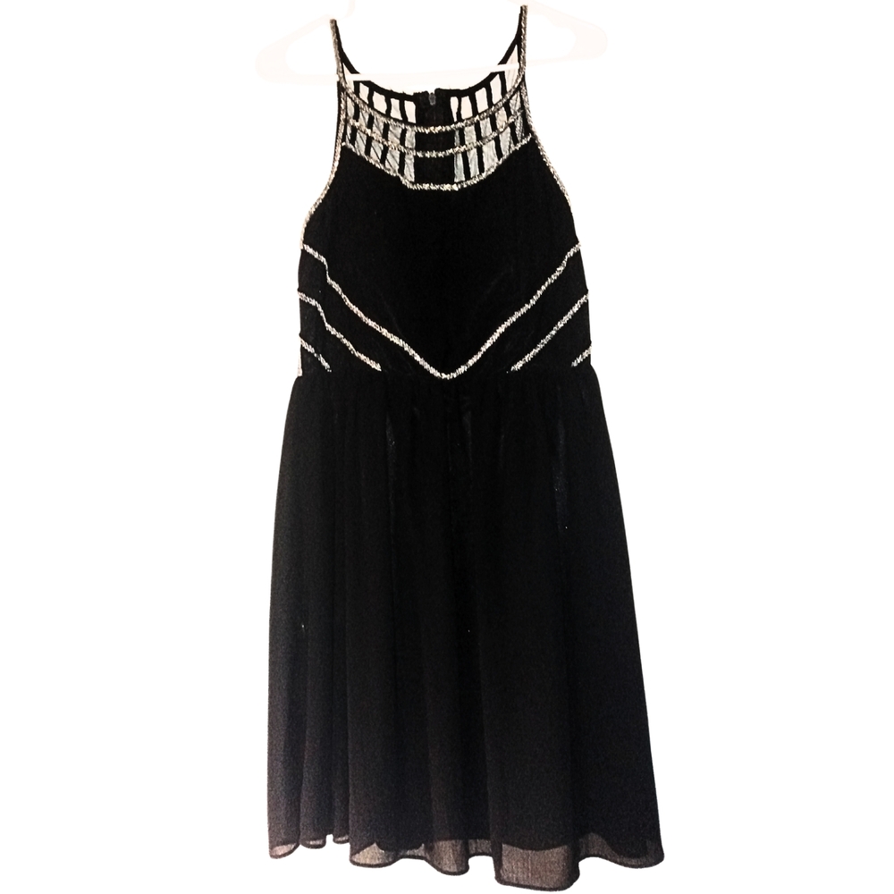 Gianni Bini Black Mini Dress with Silver Detailing